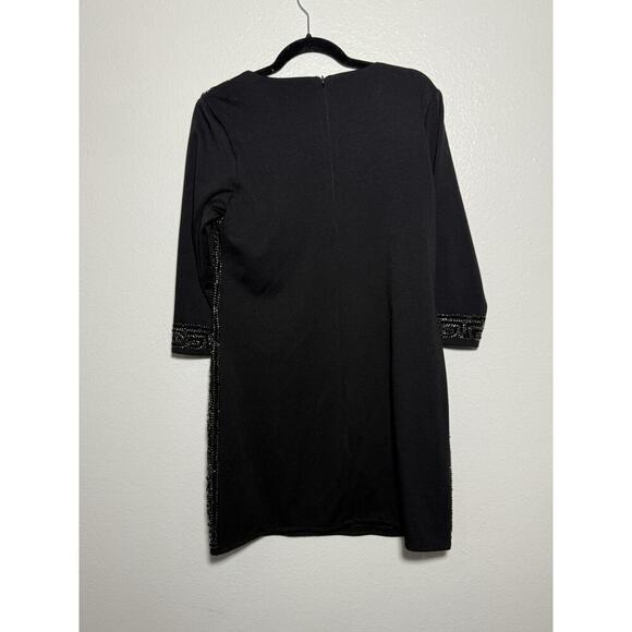 Gianni Bini Sequins Beaded Black Mini Dress 3/4 Sleeve Zip Back Size Large - Picture 5 of 8